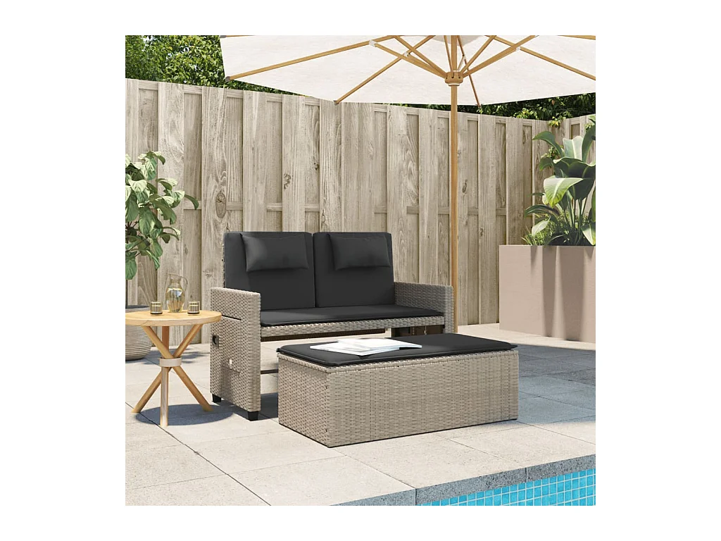 Sillón reclinable de jardín con cojines ratán sintético gris