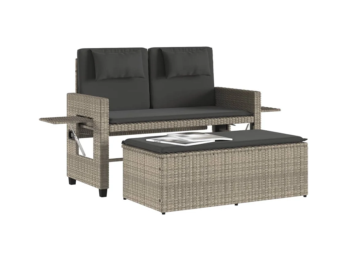 Sillón reclinable de jardín con cojines ratán sintético gris