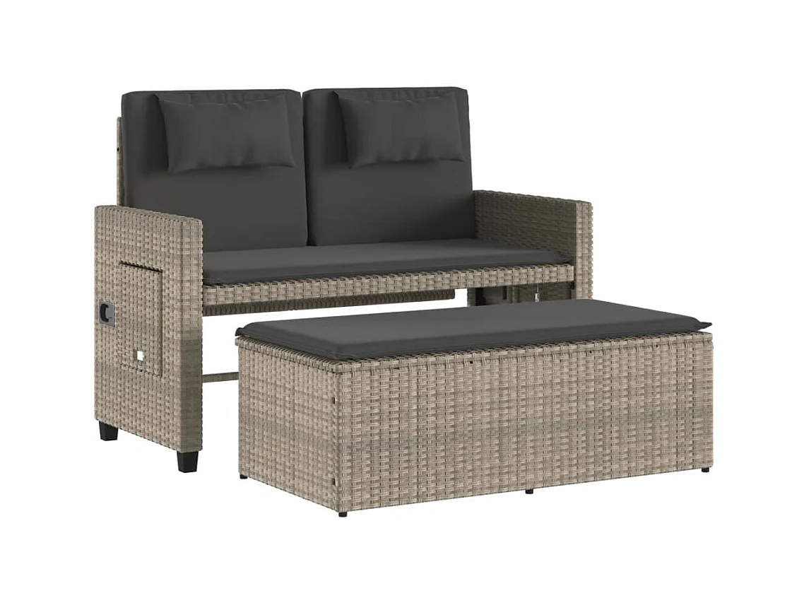 Sillón reclinable de jardín con cojines ratán sintético gris