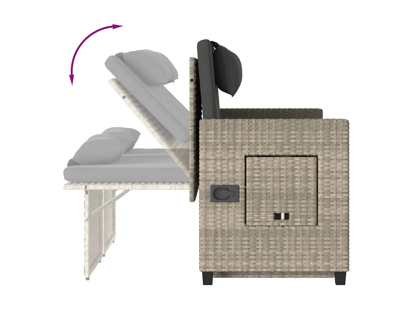 Sillón reclinable de jardín con cojines ratán sintético gris