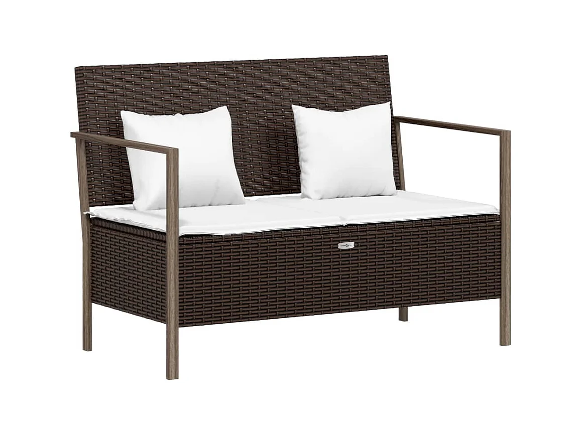 Banco de jardín de 2 plazas con cojines ratán sintético marrón