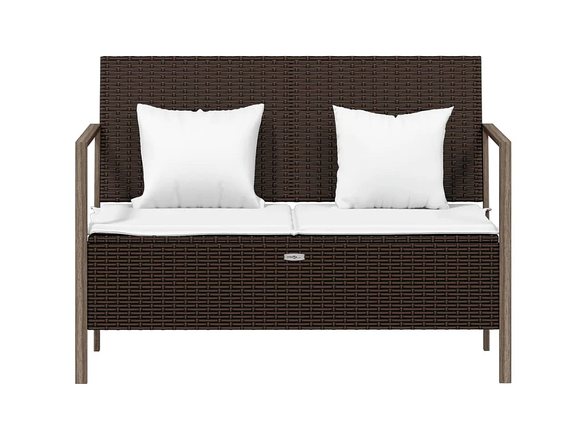 Banco de jardín de 2 plazas con cojines ratán sintético marrón