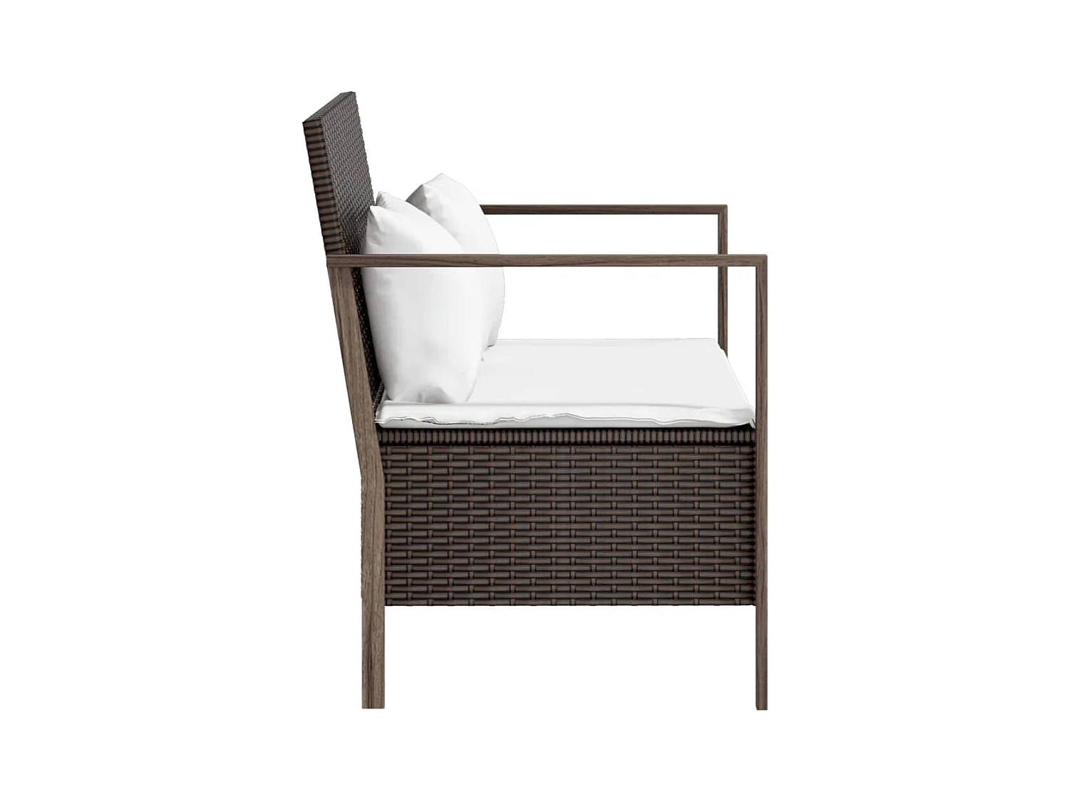 Banco de jardín de 2 plazas con cojines ratán sintético marrón