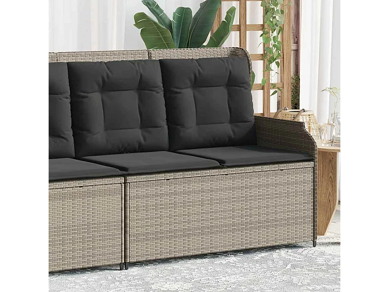 Sillón reclinable de jardín con cojines ratán sintético gris