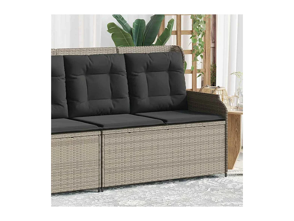 Sillón reclinable de jardín con cojines ratán sintético gris