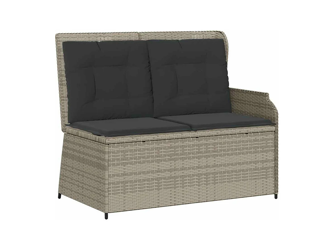 Sillón reclinable de jardín con cojines ratán sintético gris