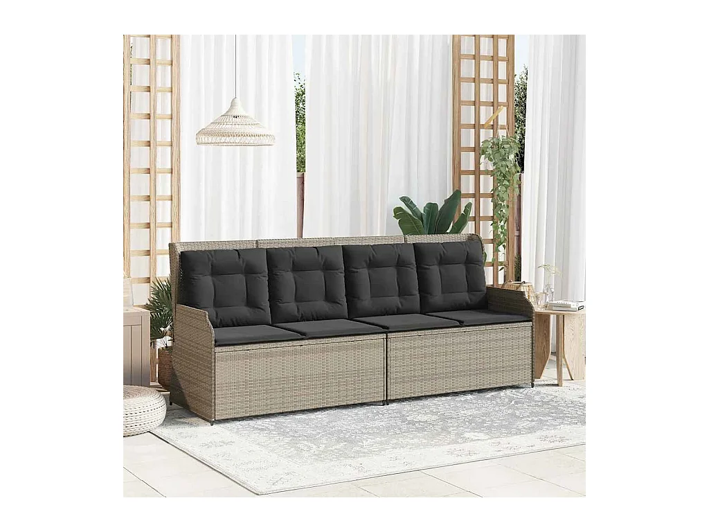 Sillón reclinable de jardín con cojines ratán sintético gris