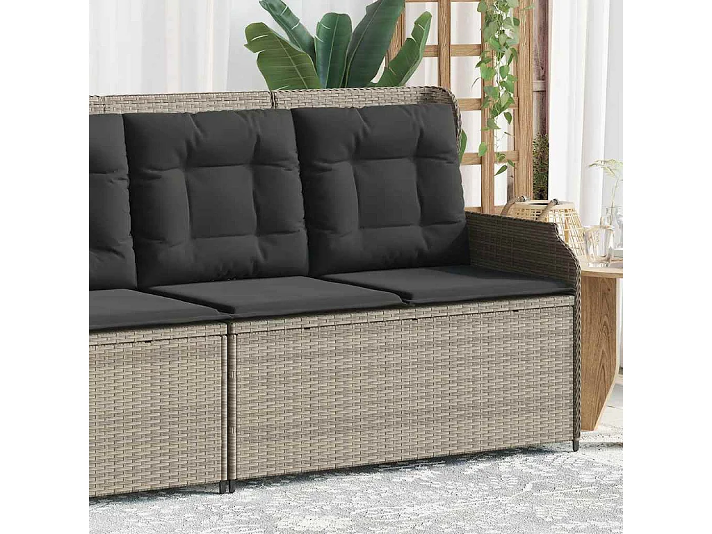 Banc inclinable de jardin et coussins gris clair résine tressée