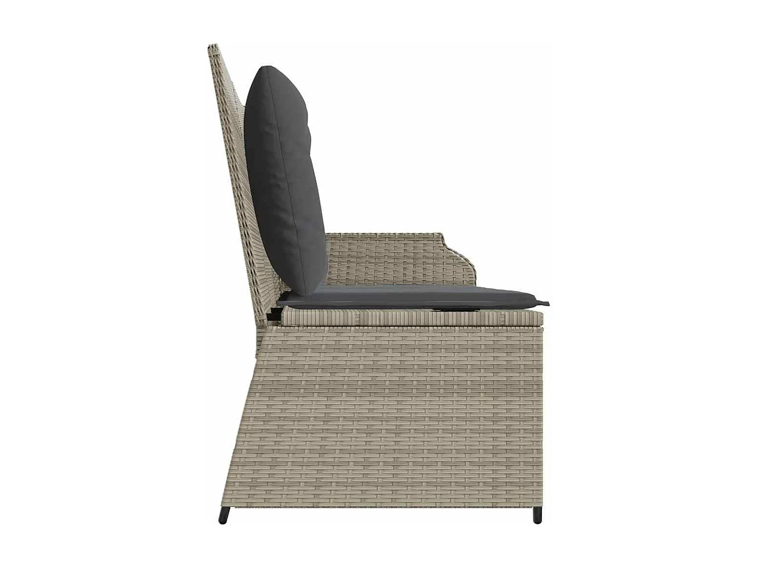 Banc inclinable de jardin et coussins gris clair résine tressée