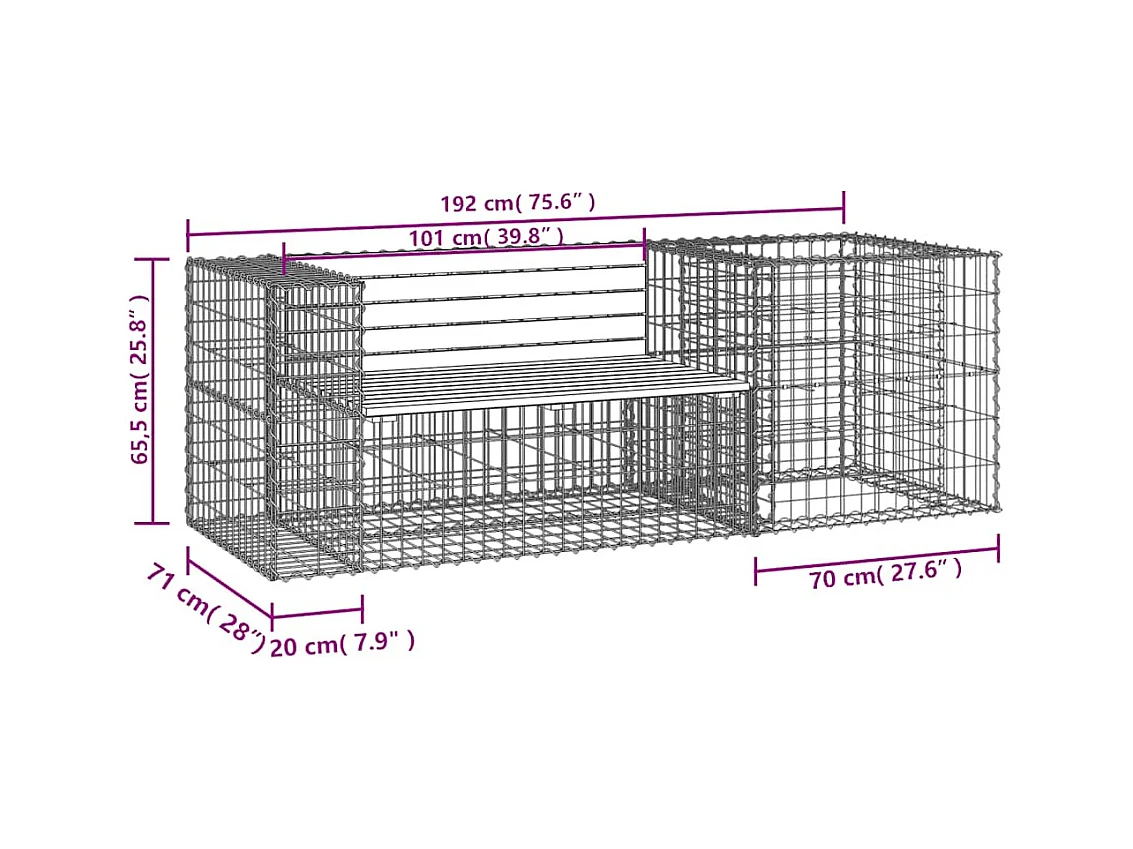Banc de jardin avec panier en gabion bois massif de douglas