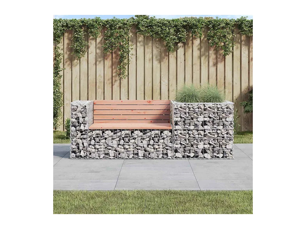 Banco de jardín con cesta de gaviones madera abeto Douglas