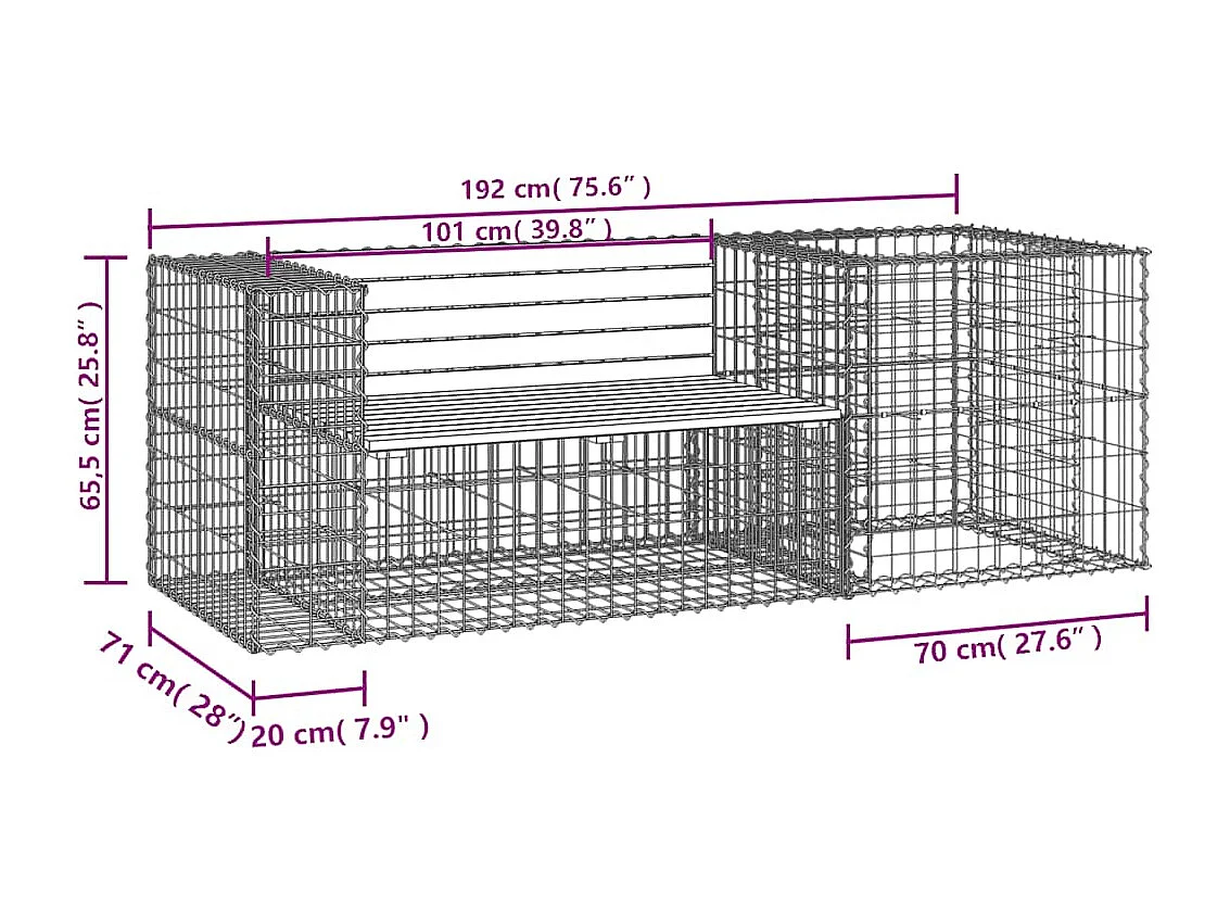 Banc de jardin avec panier en gabion bois massif de douglas