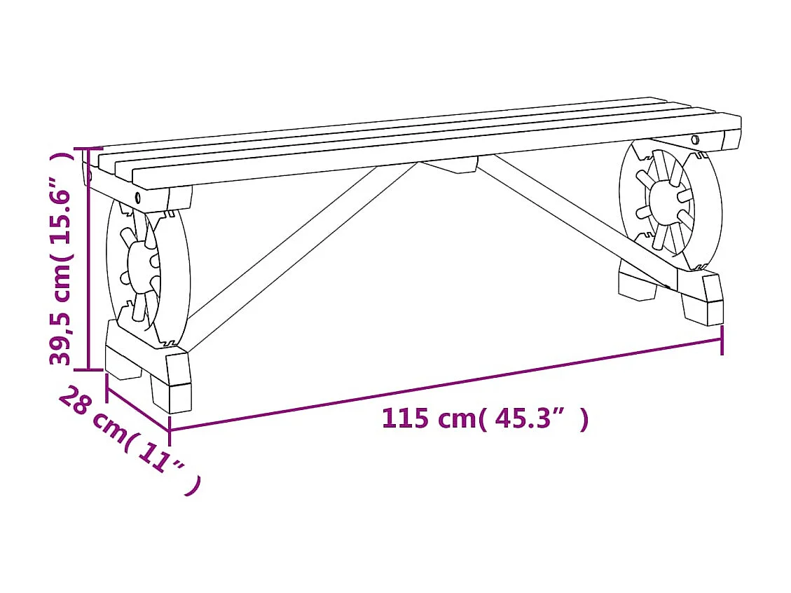 Banc de jardin 115 cm bois de sapin massif