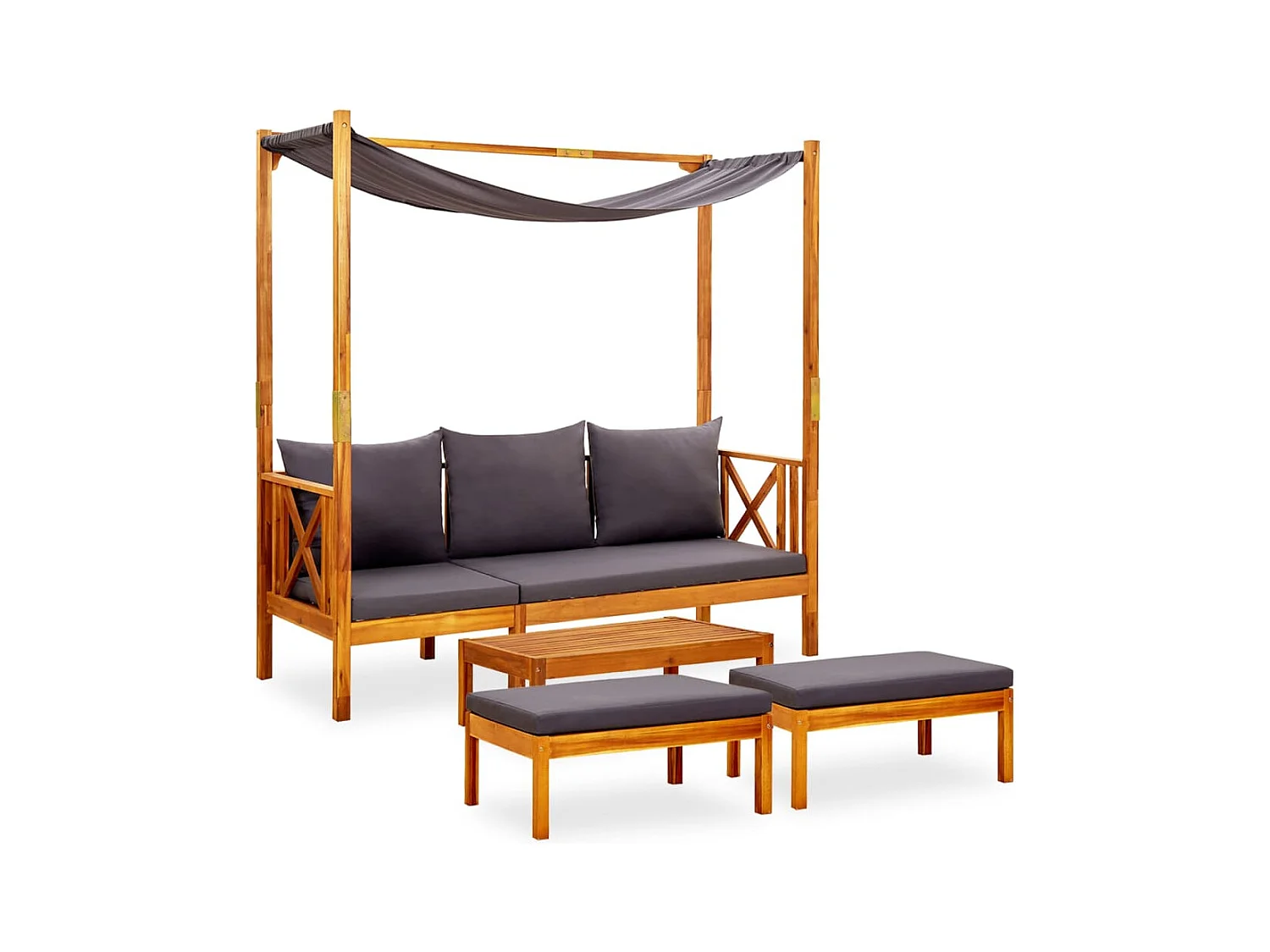 Banc de jardin avec table et repose-pieds Bois d'acacia solide