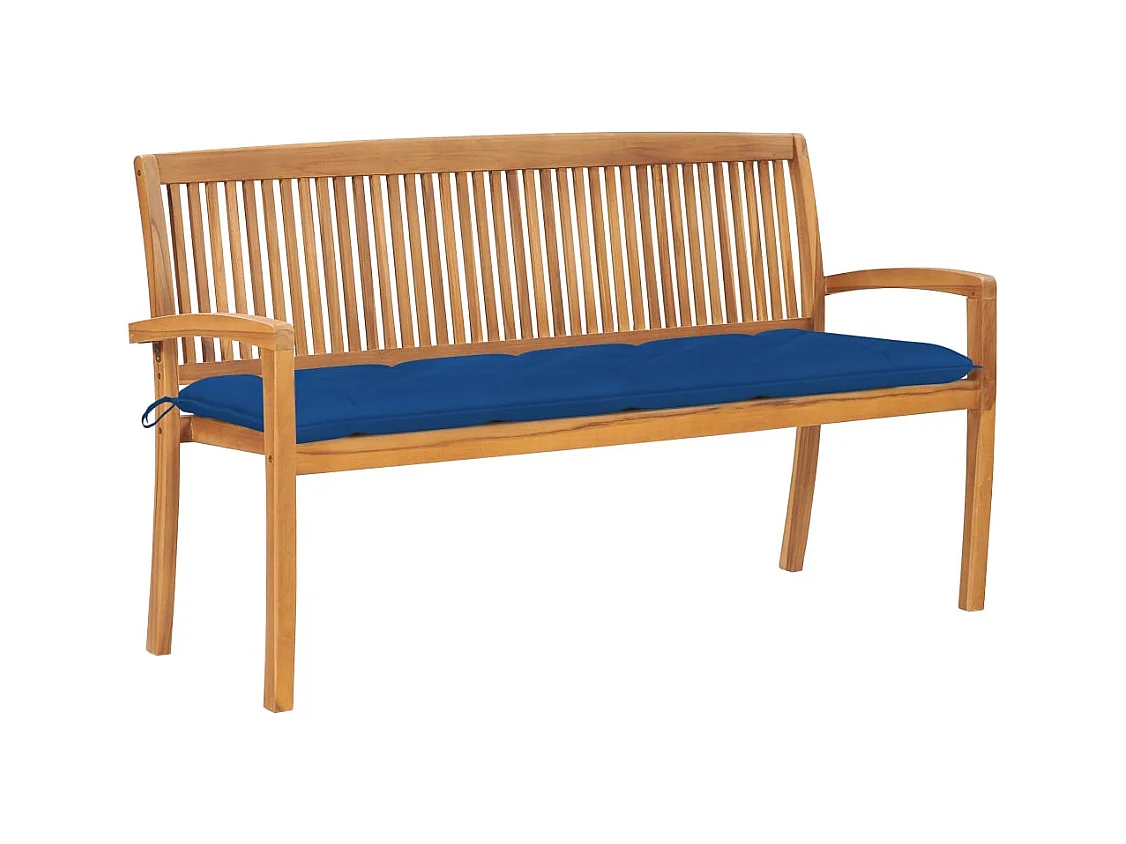 Banc de jardin empilable et coussin 159 cm Bois de teck massif