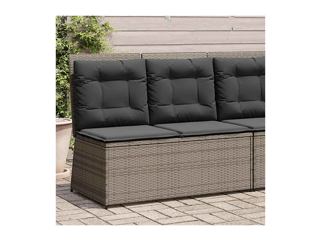 Sillón reclinable de jardín con cojines ratán sintético gris