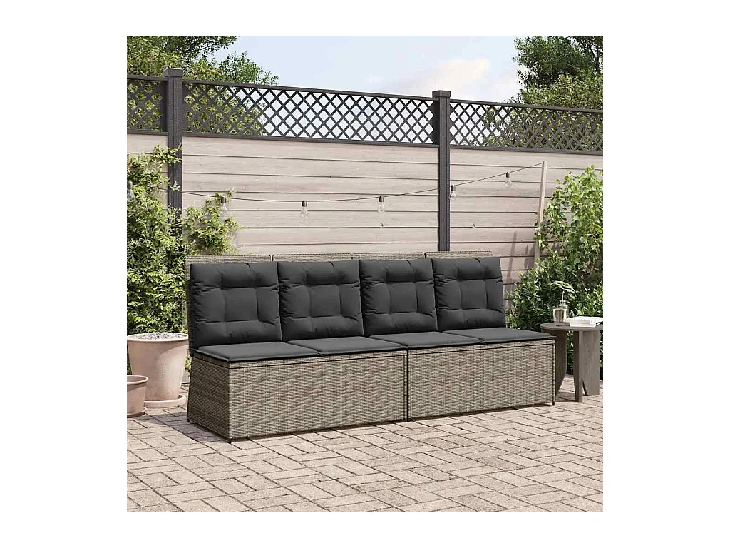 Sillón reclinable de jardín con cojines ratán sintético gris