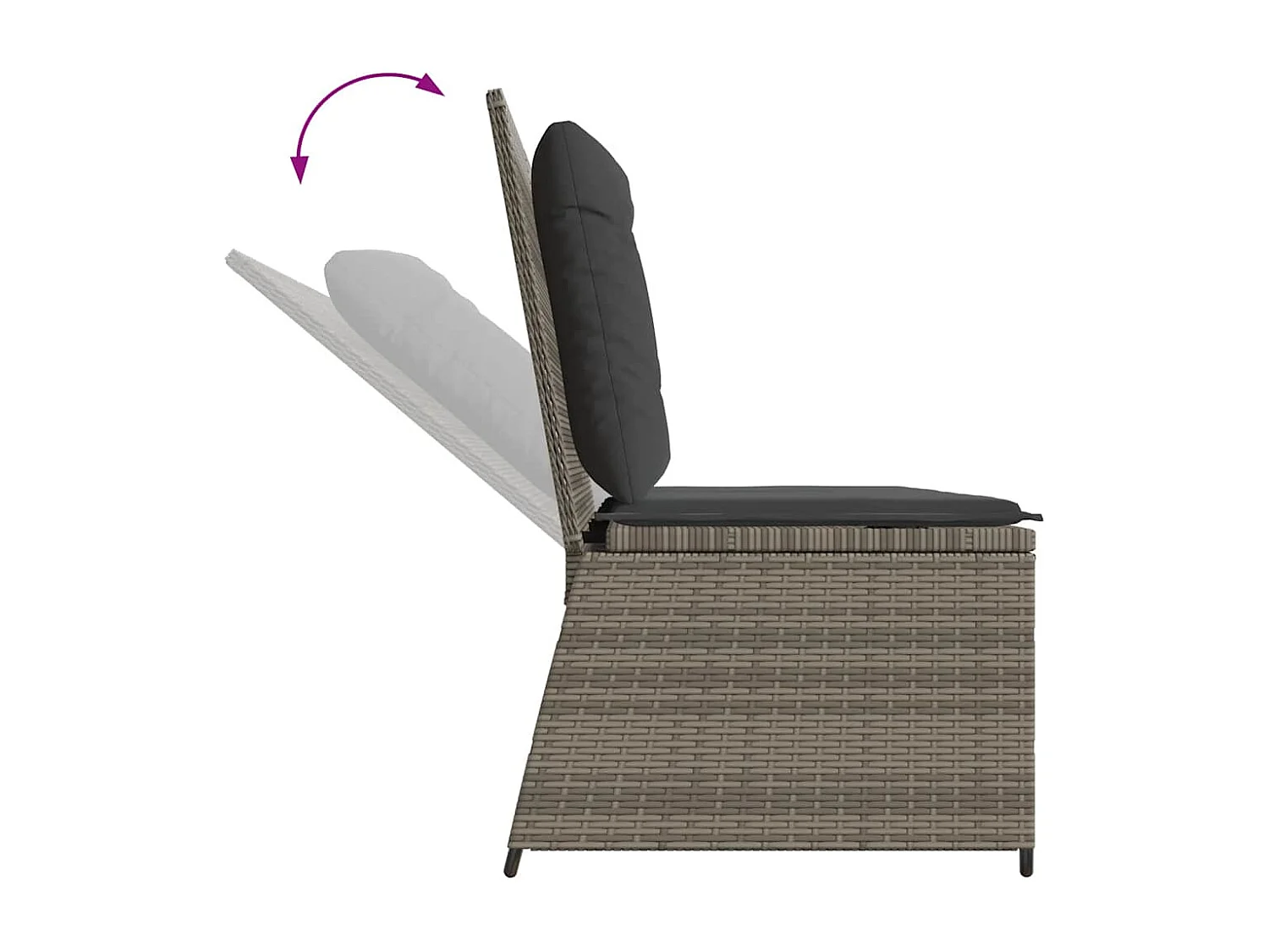 Sillón reclinable de jardín con cojines ratán sintético gris