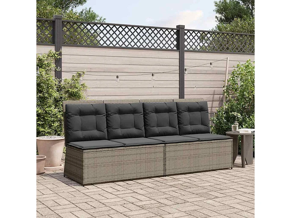 Banc inclinable de jardin avec coussins gris résine tressée