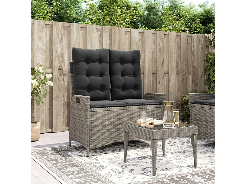 Banc inclinable de jardin avec coussins gris résine tressée