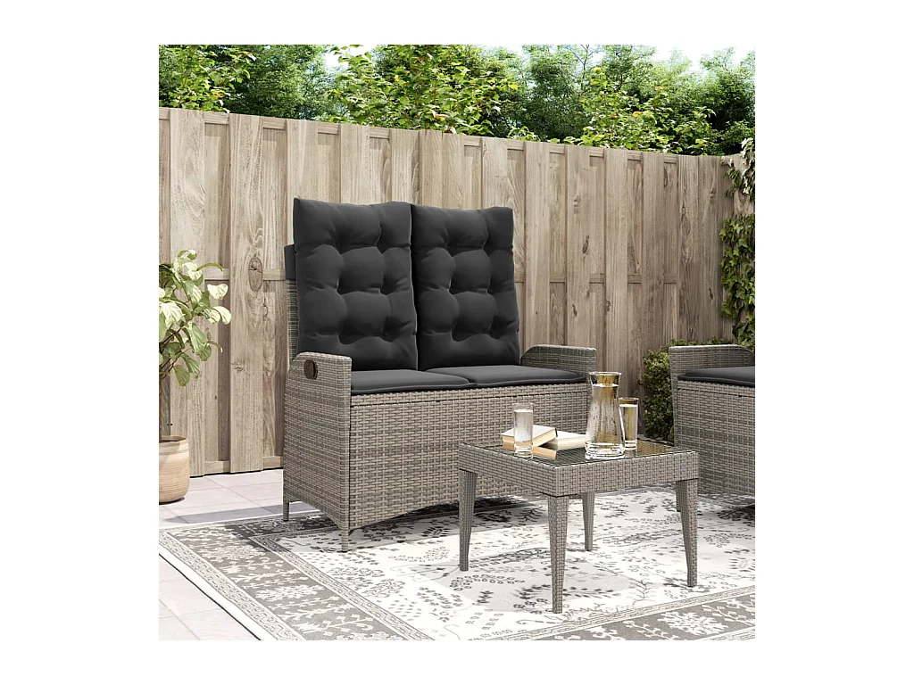 Banc inclinable de jardin avec coussins gris résine tressée
