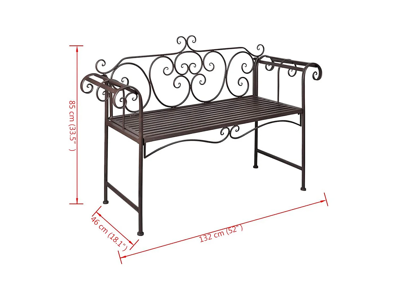 Banc de jardin 132 cm Acier Antique Marron