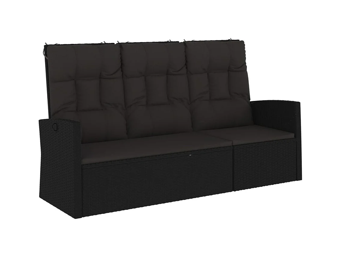 Banco jardín reclinable y cojines ratán sintético negro 173 cm