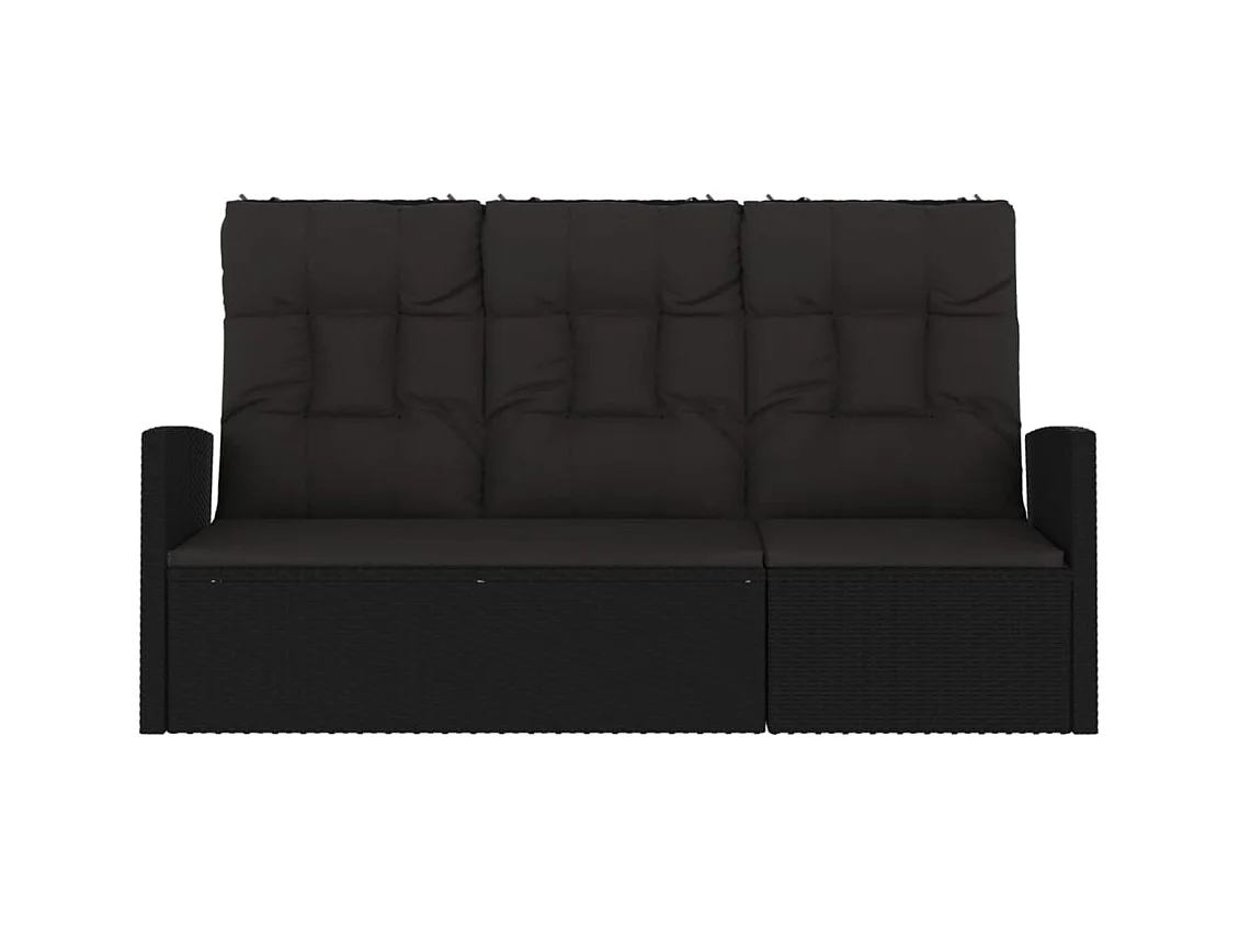 Banco jardín reclinable y cojines ratán sintético negro 173 cm