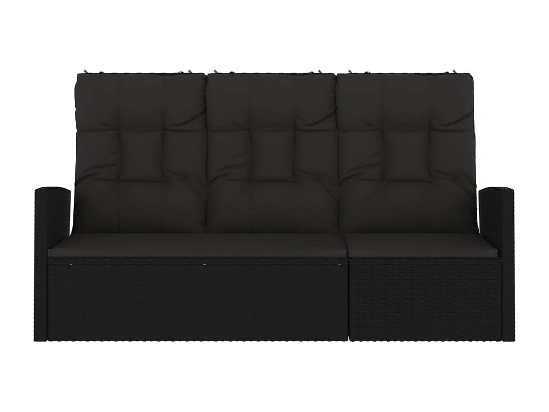 Banc de jardin inclinable et coussins noir 173cm résine tressée