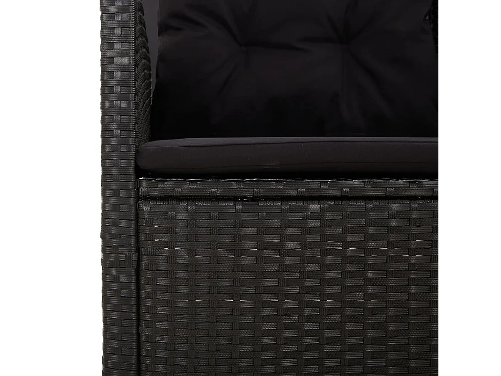 Banc de jardin inclinable et coussins noir 173cm résine tressée