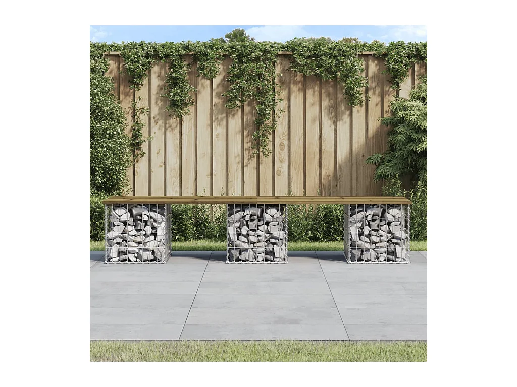 Banc de jardin design gabion 203x31x42 cm bois de pin imprégné