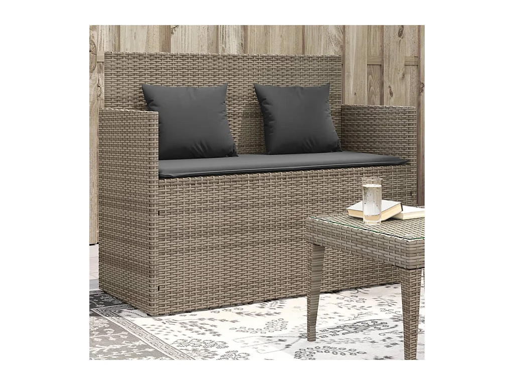 Banc de jardin avec coussins gris résine tressée