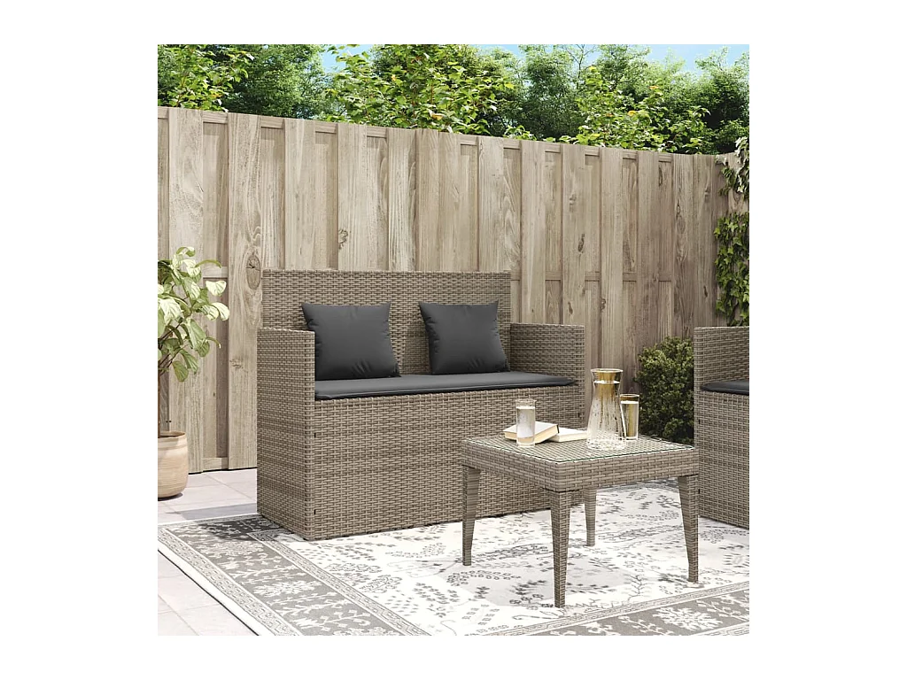 Banc de jardin avec coussins gris résine tressée