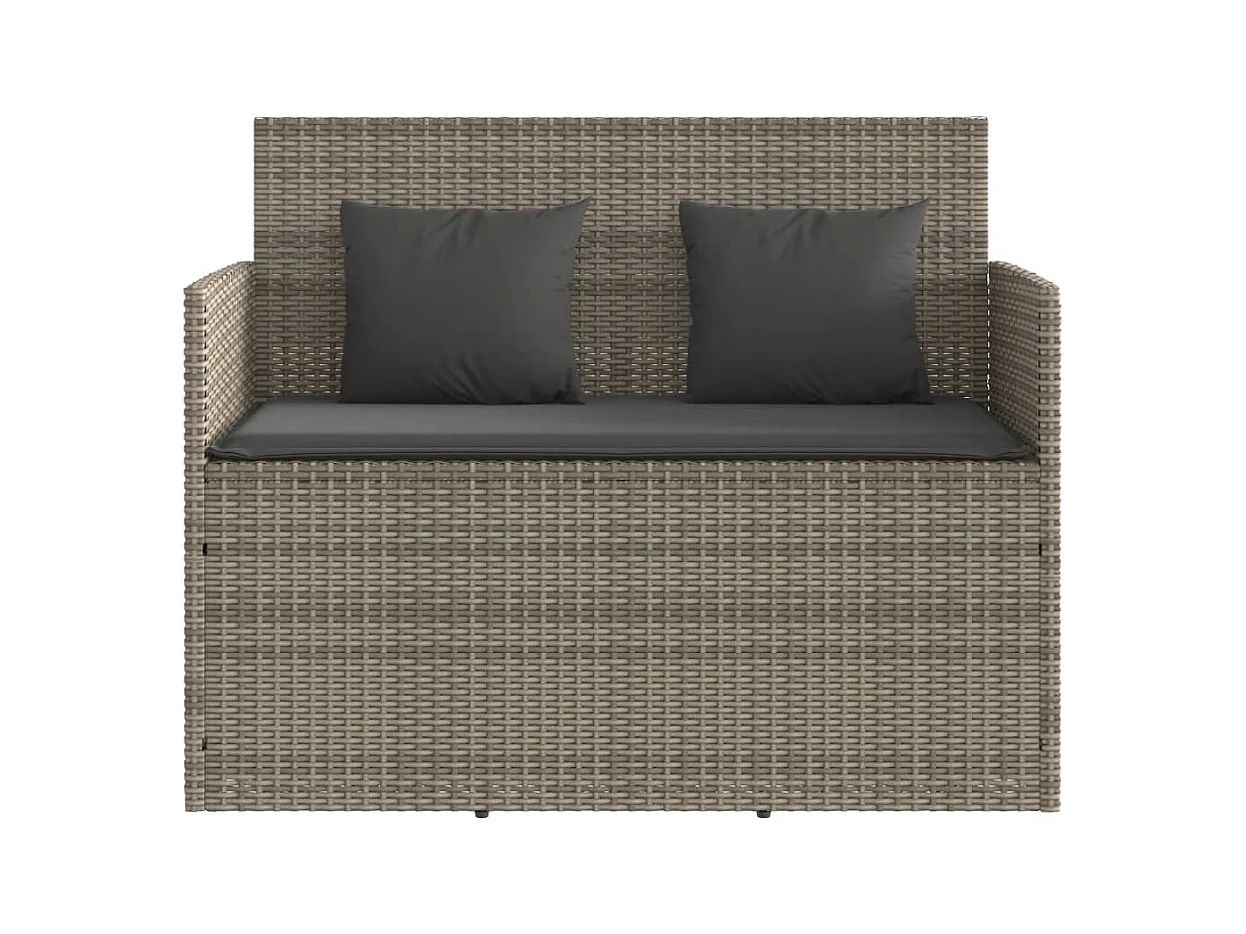 Banc de jardin avec coussins gris résine tressée