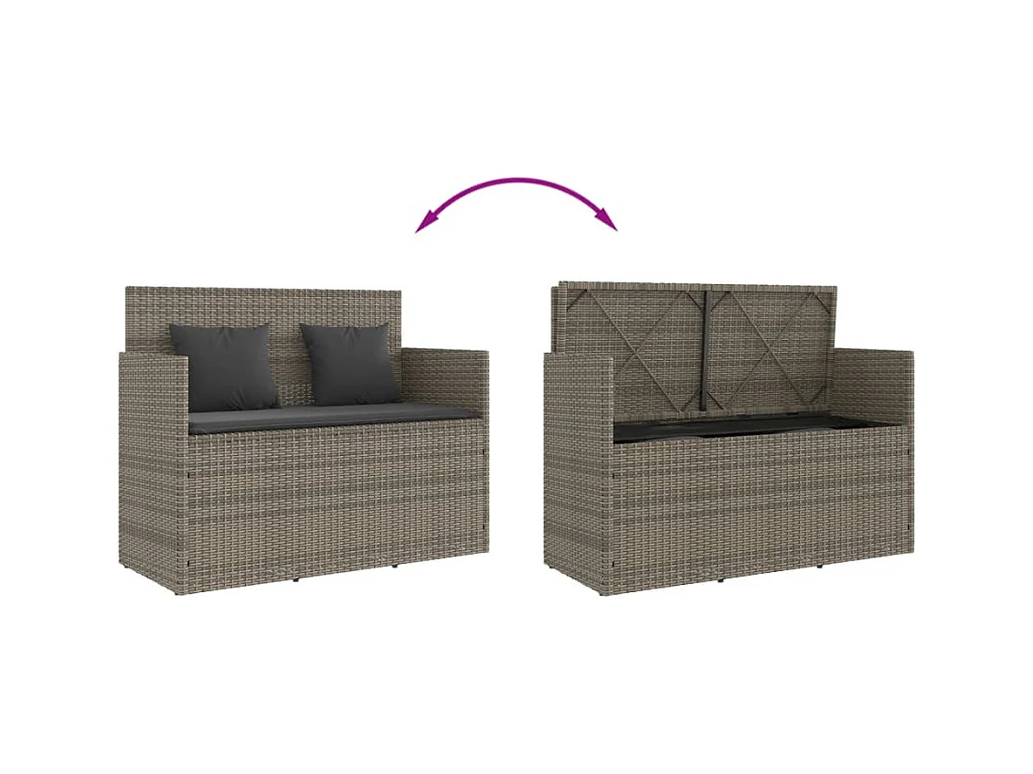 Banc de jardin avec coussins gris résine tressée