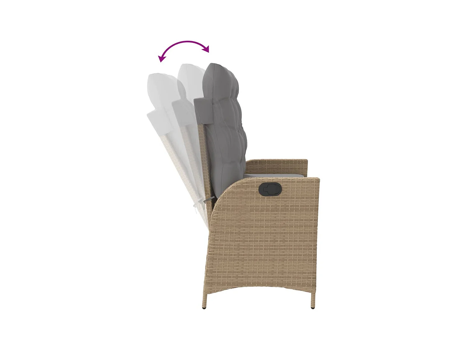 Banc inclinable de jardin avec coussins beige résine tressée