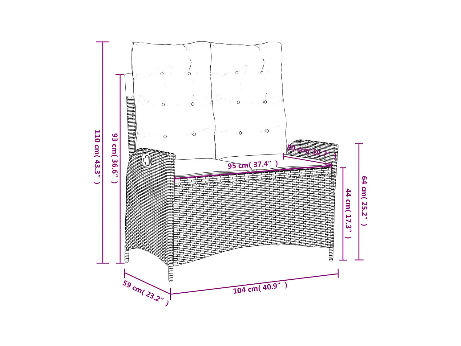 Banc inclinable de jardin avec coussins beige résine tressée