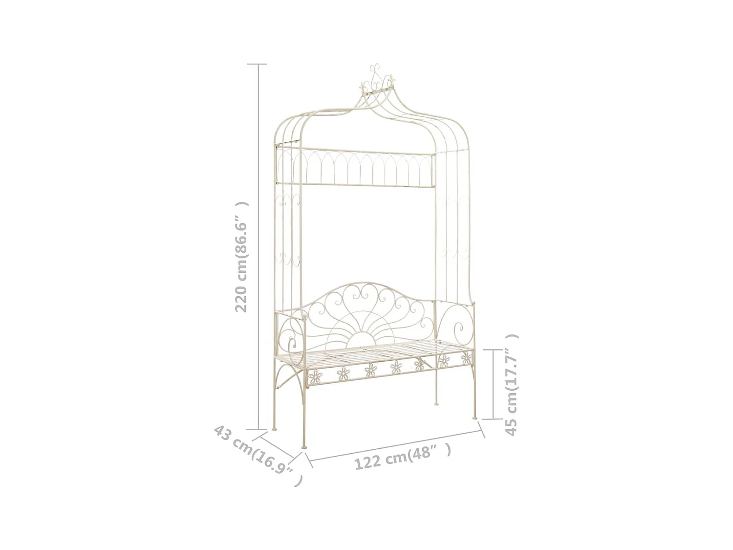 Banc de jardin 122 cm Fer Blanc antique