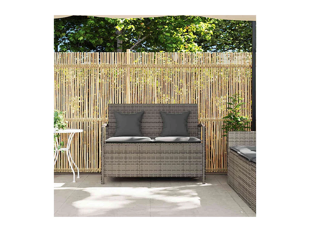 Banco de jardín con almacenaje y cojín gris ratán sintético