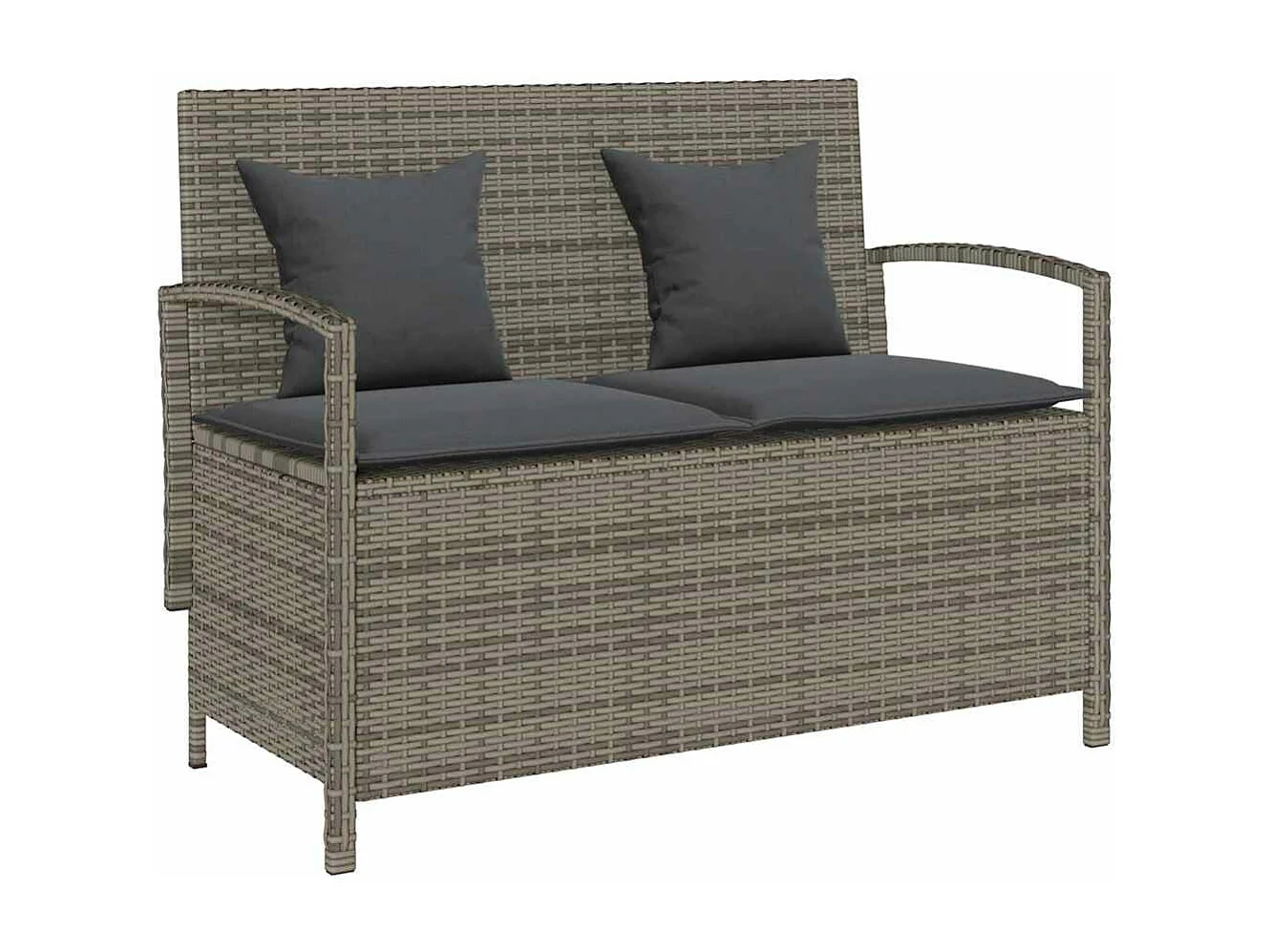 Banc de rangement de jardin avec coussin gris résine tressée