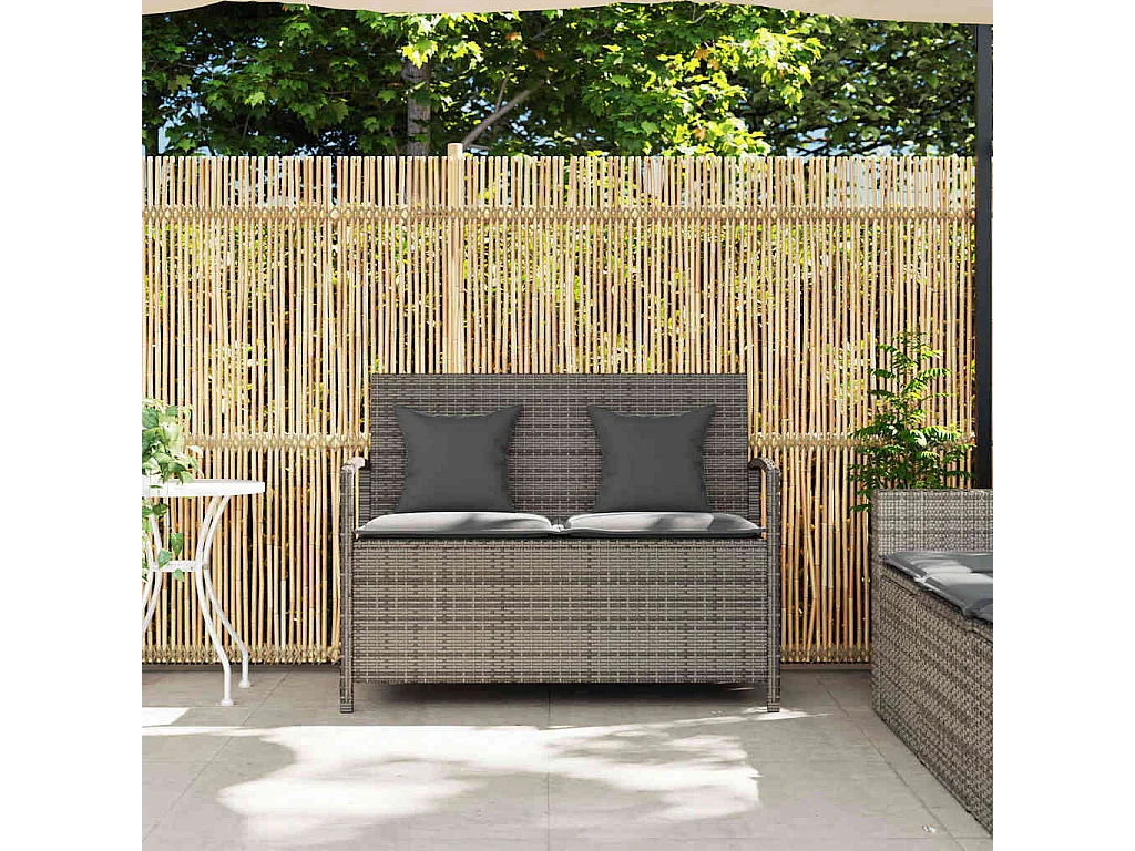 Banc de rangement de jardin avec coussin gris résine tressée