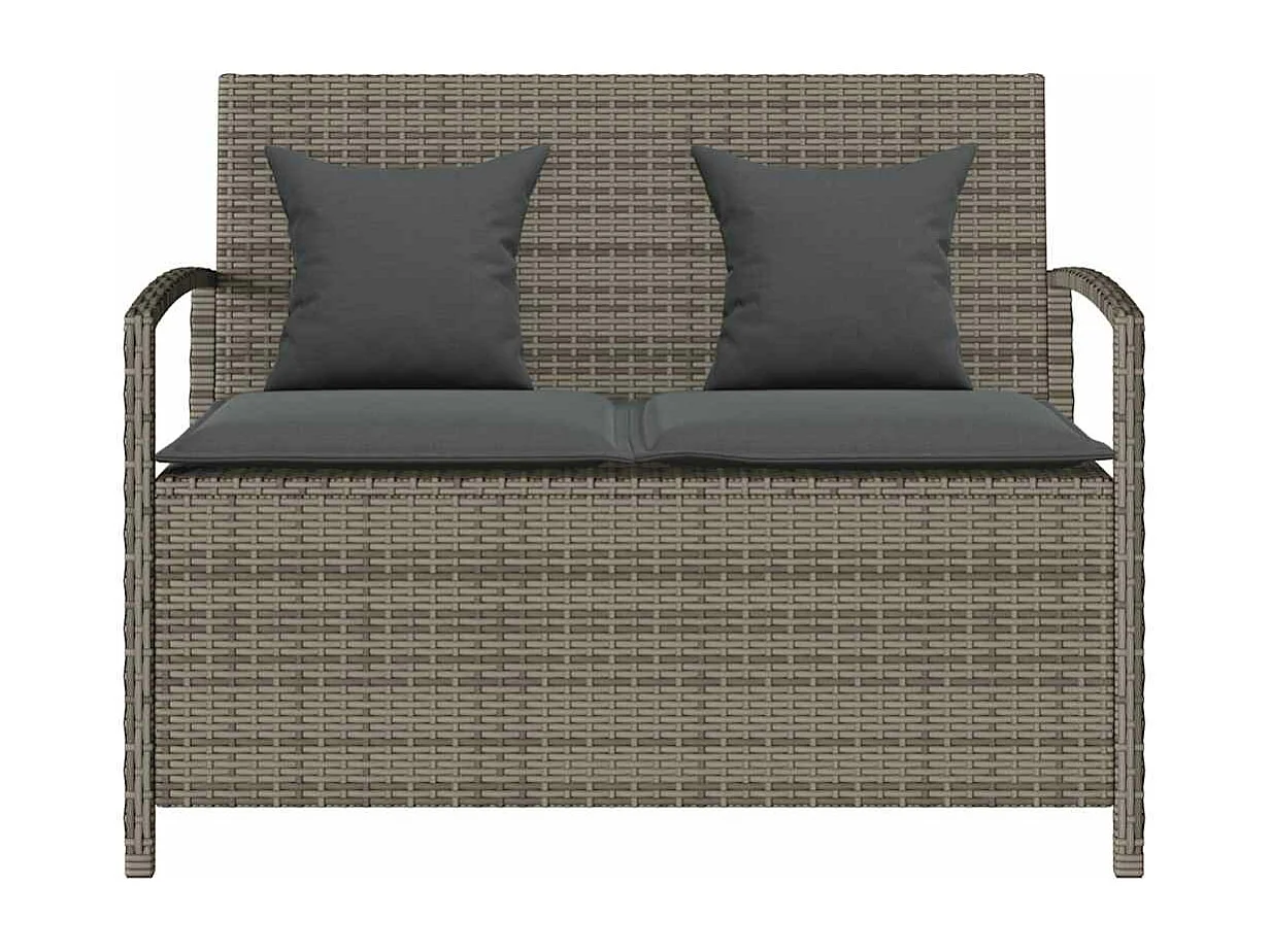 Banc de rangement de jardin avec coussin gris résine tressée