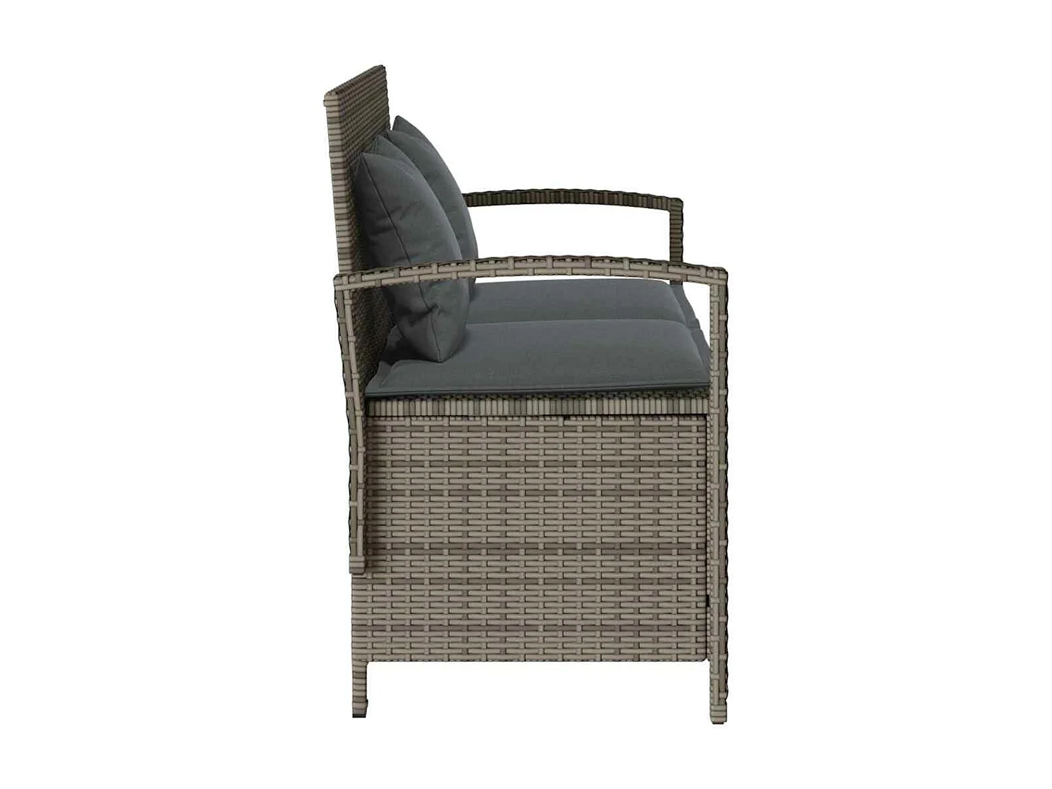 Banc de rangement de jardin avec coussin gris résine tressée