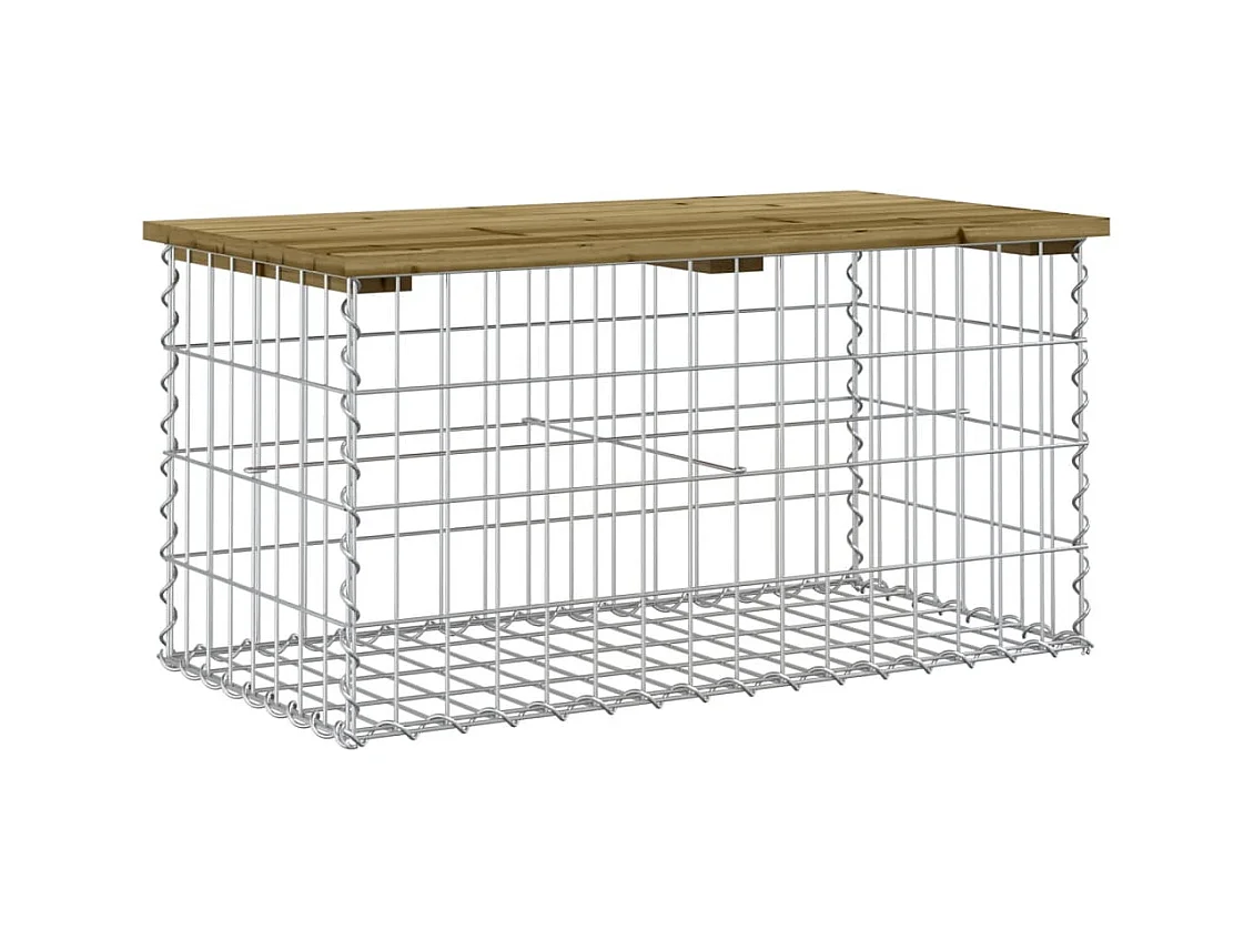 Banco jardín diseño gaviones madera pino impregnada 83x44x42 cm