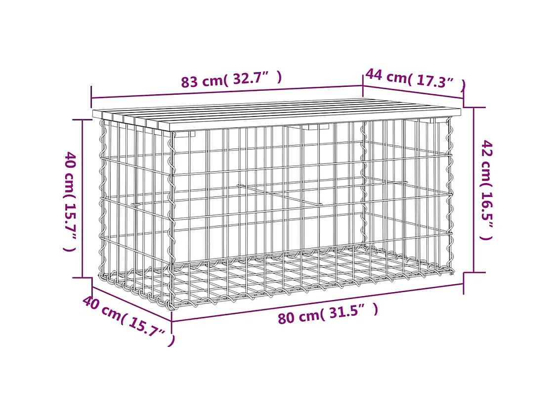 Banco jardín diseño gaviones madera pino impregnada 83x44x42 cm