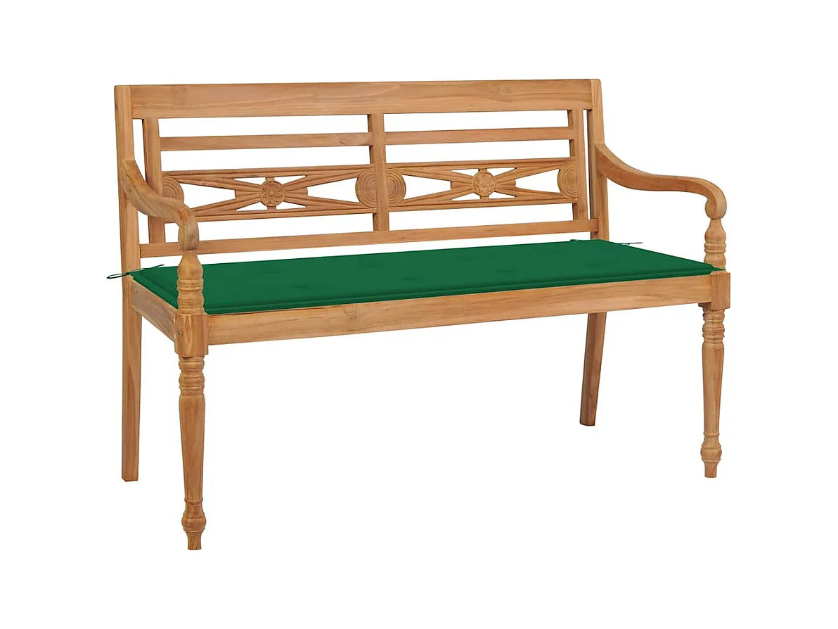 Banc Batavia avec coussin vert 120 cm Bois de teck massif