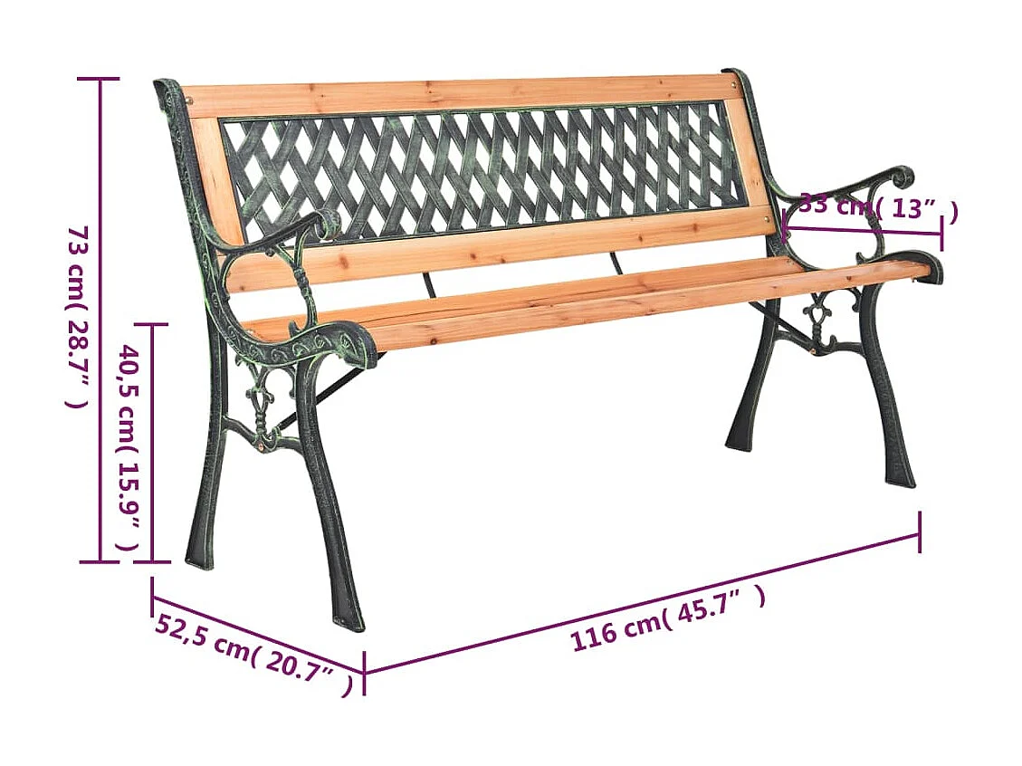 Banco de jardín hierro fundido y madera maciza de abeto 116 cm