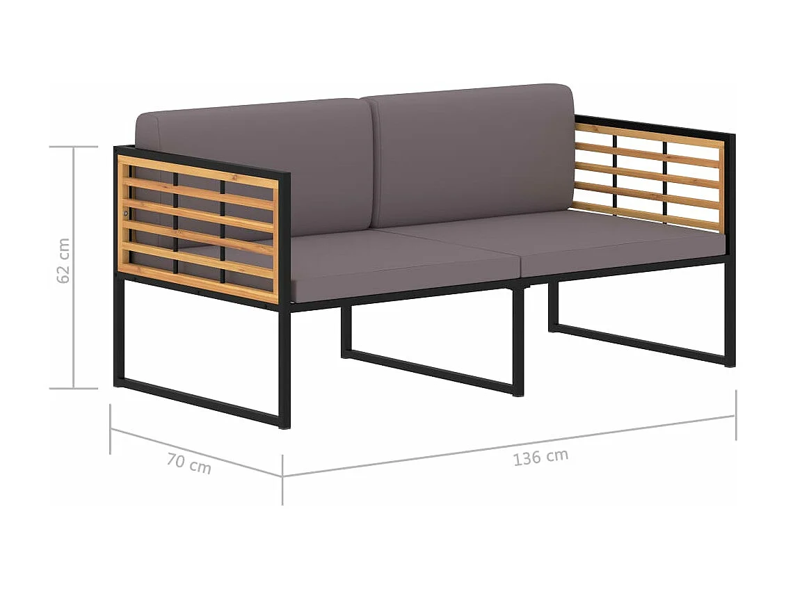 Banco jardim com almofadões 136 cm acácia maciça cinzento-escuro