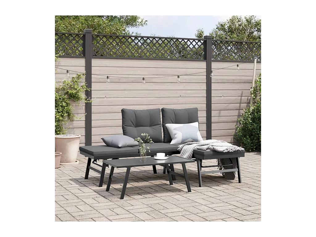 Bancs de jardin avec coussins lot de 2 acier enduit de poudre