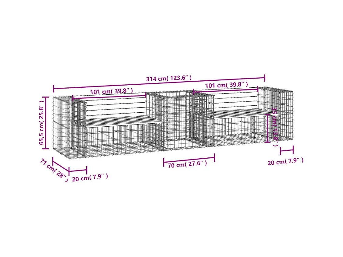 Banc de jardin avec panier en gabion bois de pin imprégné
